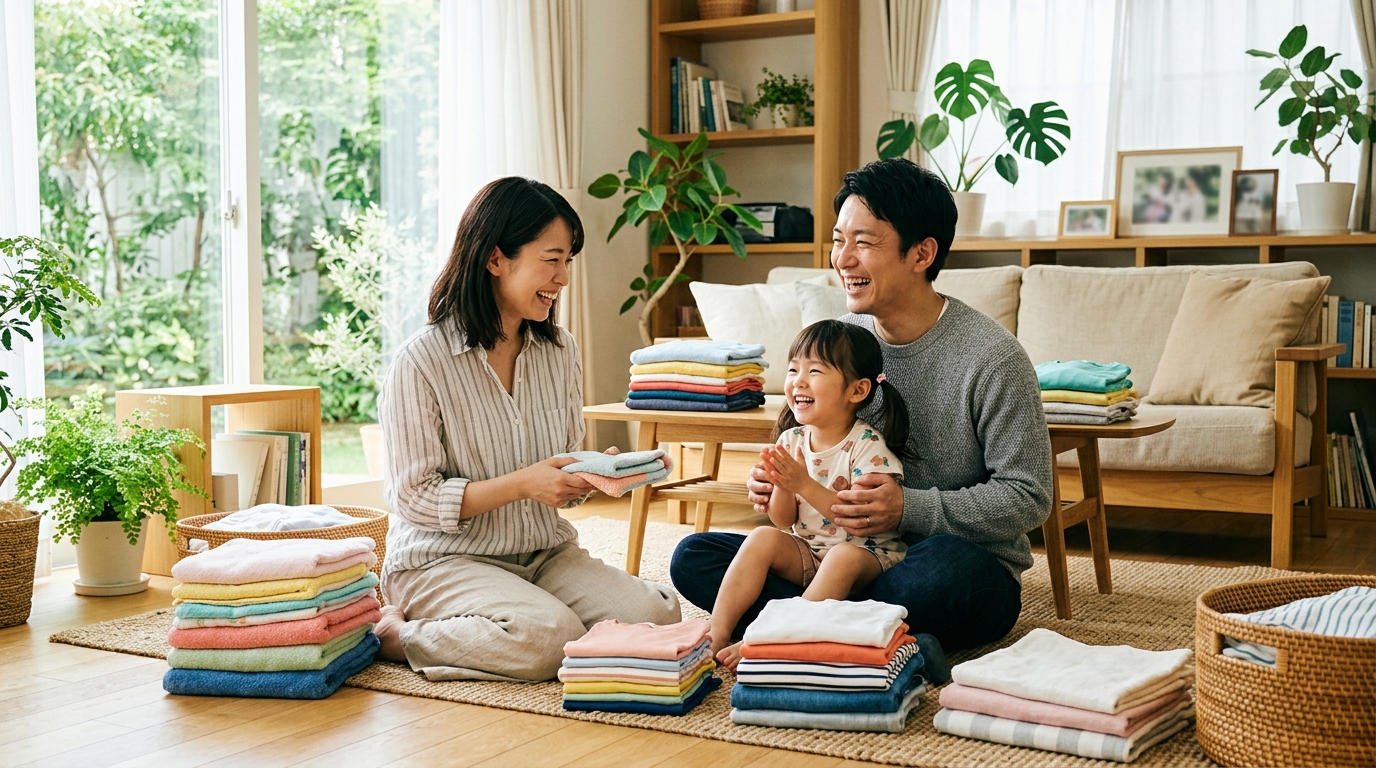 毎日の洗濯乾燥で時間を有効活用する家族