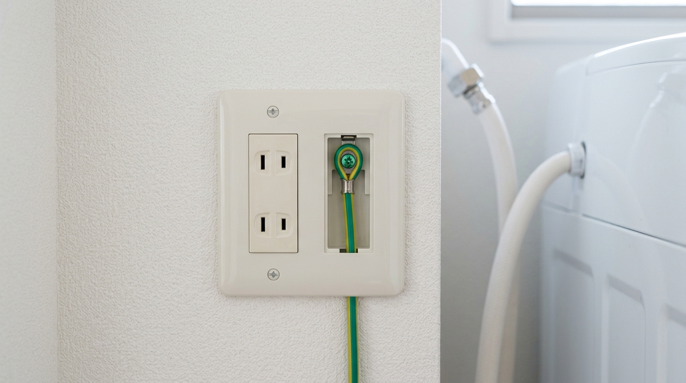 洗濯機用のアース付き壁面コンセント